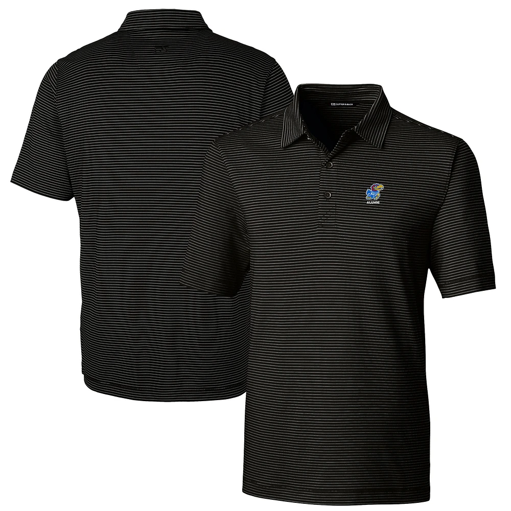 Men's Cutter & Buck Black Kansas Jayhawks Alumni Logo Forge Pencil Stripe Stretch DryTec Polo