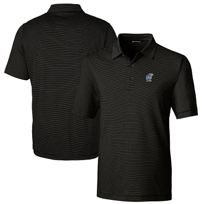 Men's Cutter & Buck  Black Kansas Jayhawks Alumni Logo Forge Pencil Stripe Stretch DryTec Polo