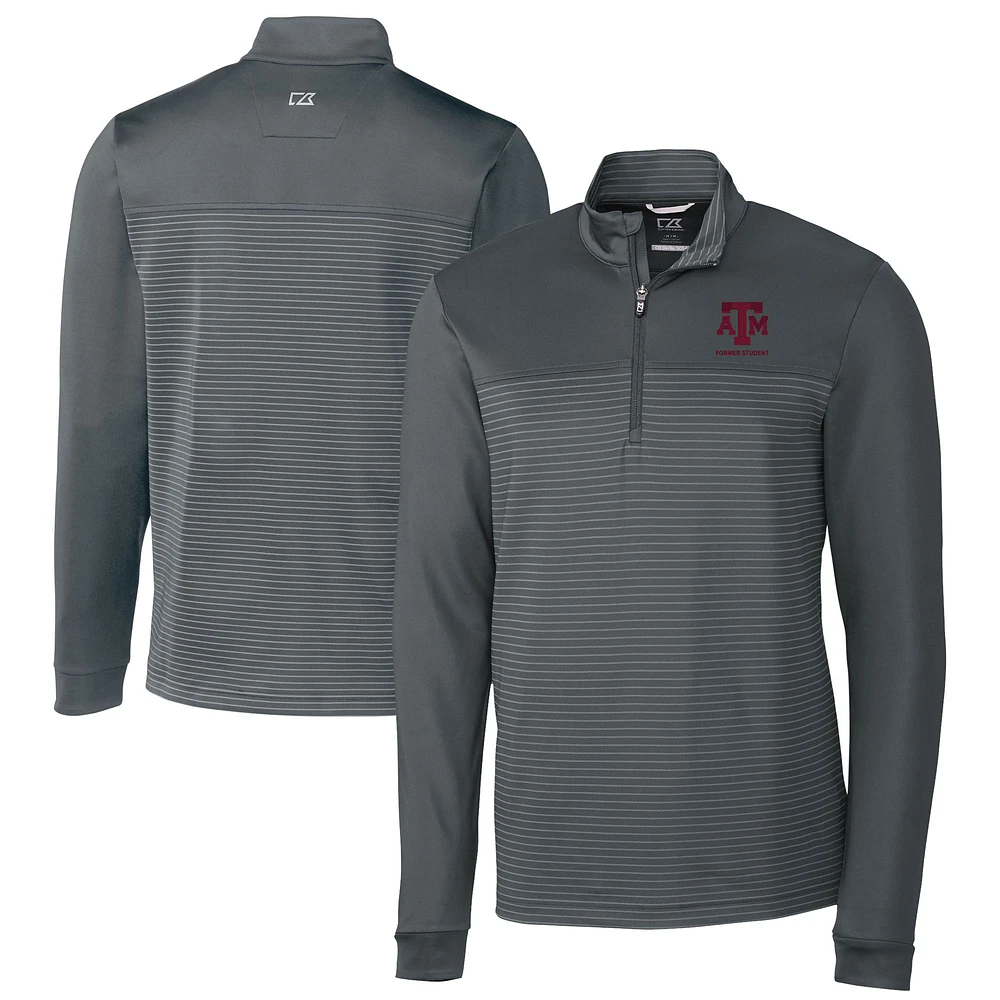 Men's Cutter & Buck Gray Texas A&M Aggies Alumni Logo Traverse Stripe Stretch Quarter-Zip Pullover Top