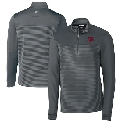 Men's Cutter & Buck  Gray Texas A&M Aggies Alumni Logo Traverse Stripe Stretch Quarter-Zip Pullover Top