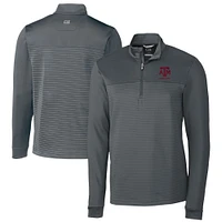 Men's Cutter & Buck  Gray Texas A&M Aggies Alumni Logo Traverse Stripe Stretch Quarter-Zip Pullover Top