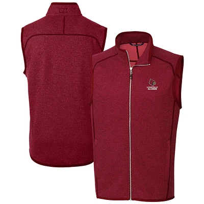 Men's Cutter & Buck  Heather Red Louisville Cardinals Alumni Logo Mainsail Sweater Knit Fleece Full-Zip Vest