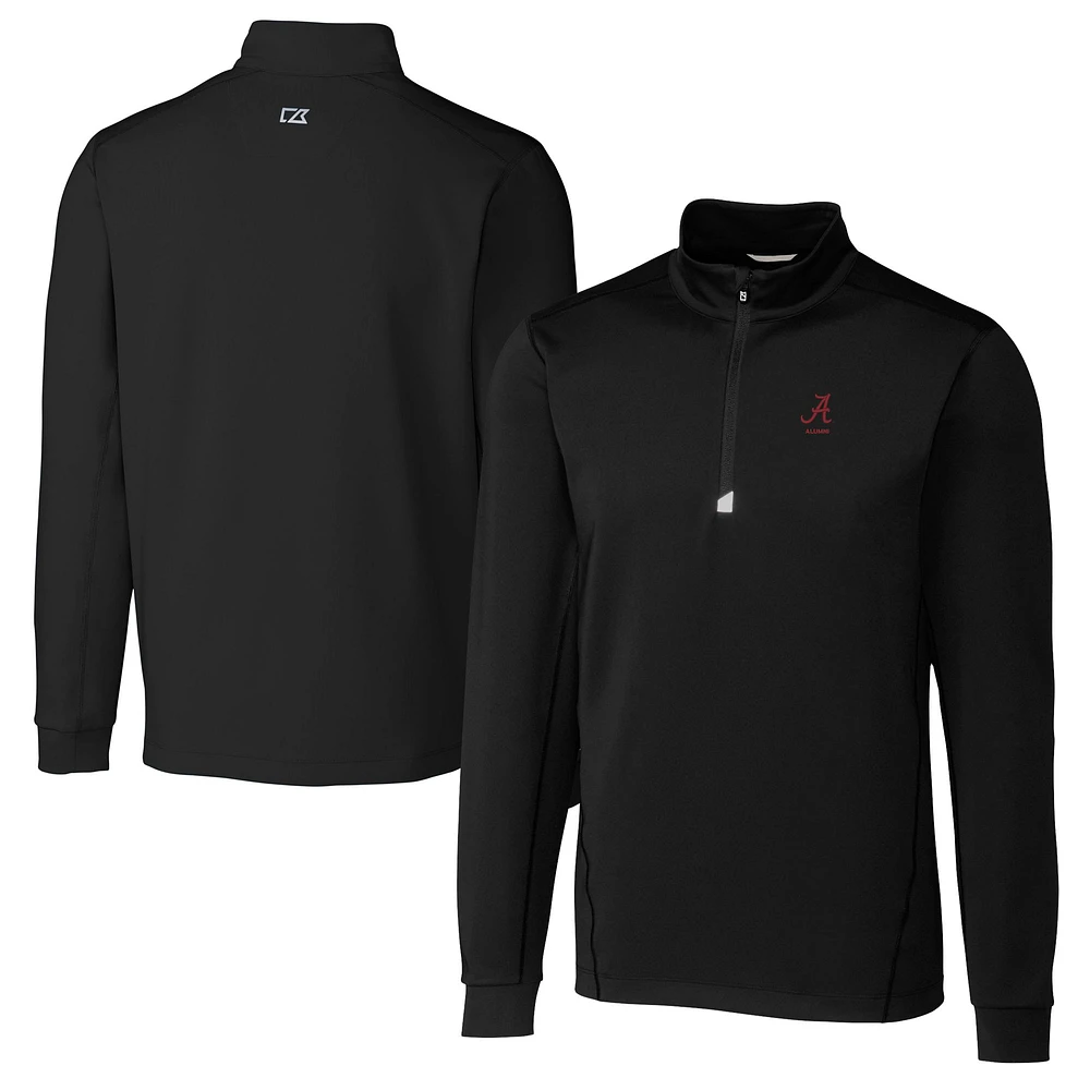 Men's Cutter & Buck Black Alabama Crimson Tide Alumni Logo Traverse Stretch Quarter-Zip Pullover Top