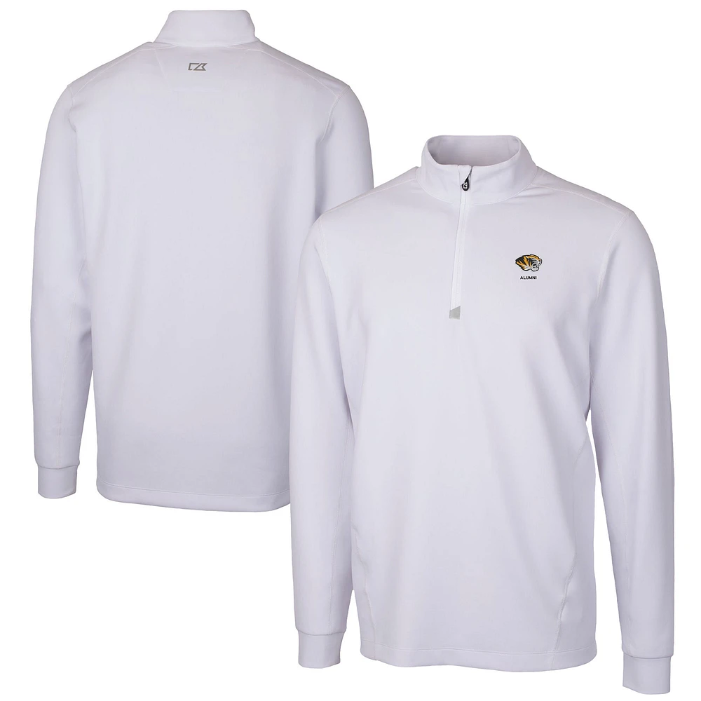 Men's Cutter & Buck White Missouri Tigers Alumni Logo Traverse Stretch Quarter-Zip Pullover Top