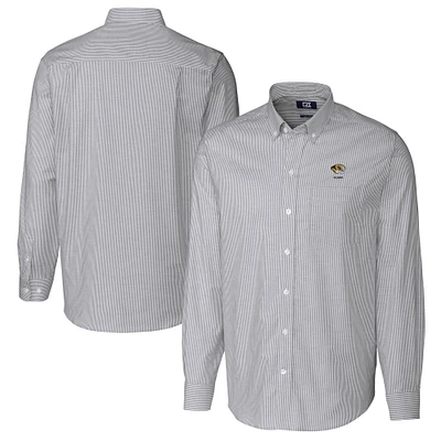 Men's Cutter & Buck  Charcoal Missouri Tigers Alumni Logo Stretch Oxford Stripe Long Sleeve Button-Down Shirt