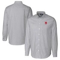 Men's Cutter & Buck  Charcoal Nebraska Huskers Alumni Logo Stretch Oxford Stripe Long Sleeve Button-Down Shirt