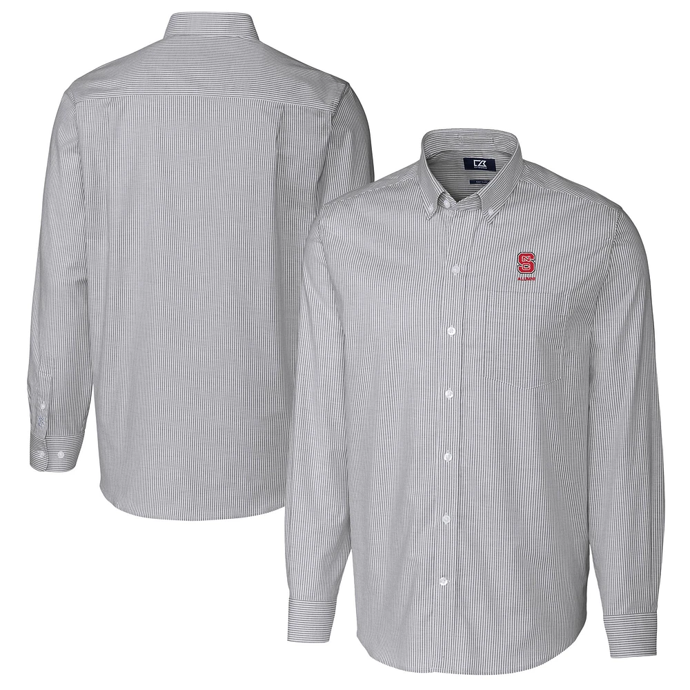 Men's Cutter & Buck Charcoal NC State Wolfpack Alumni Logo Stretch Oxford Stripe Long Sleeve Button-Down Shirt