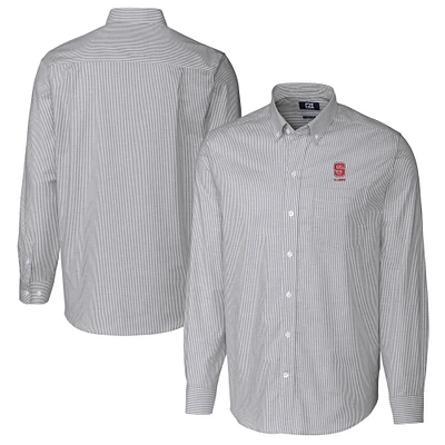Men's Cutter & Buck  Charcoal NC State Wolfpack Alumni Logo Stretch Oxford Stripe Long Sleeve Button-Down Shirt