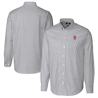 Men's Cutter & Buck  Charcoal NC State Wolfpack Alumni Logo Stretch Oxford Stripe Long Sleeve Button-Down Shirt