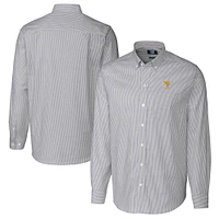 Men's Cutter & Buck  Charcoal West Virginia Mountaineers Alumni Logo Stretch Oxford Stripe Long Sleeve Button-Down Shirt