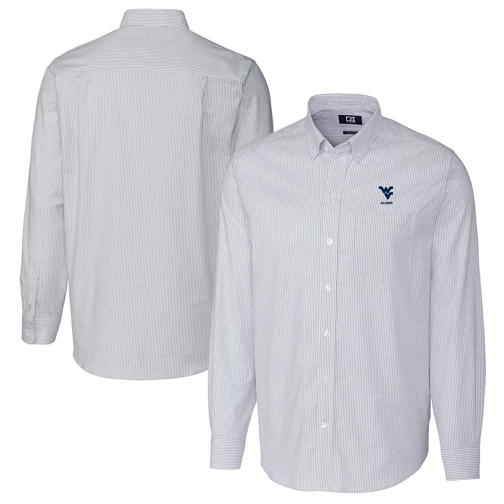 Men's Cutter & Buck Light Blue West Virginia Mountaineers Alumni Logo Stretch Oxford Stripe Long Sleeve Button-Down Shirt
