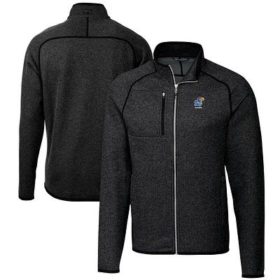 Men's Cutter & Buck  Heather Charcoal Kansas Jayhawks Alumni Logo Mainsail Sweater-Knit Full-Zip Jacket