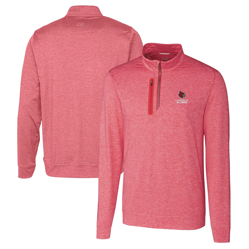 Men's Cutter & Buck Red Louisville Cardinals Alumni Logo Stealth Heathered Quarter-Zip Pullover Top