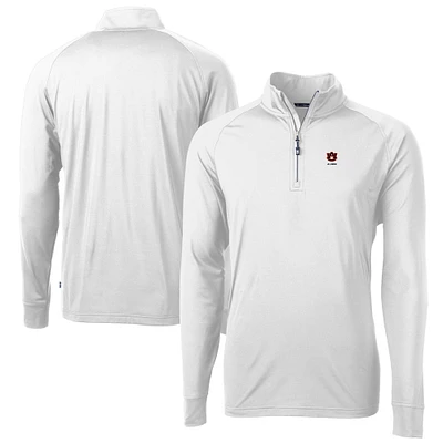 Men's Cutter & Buck  White Auburn Tigers Alumni Logo Adapt Eco Knit Stretch Recycled Quarter-Zip Pullover Top