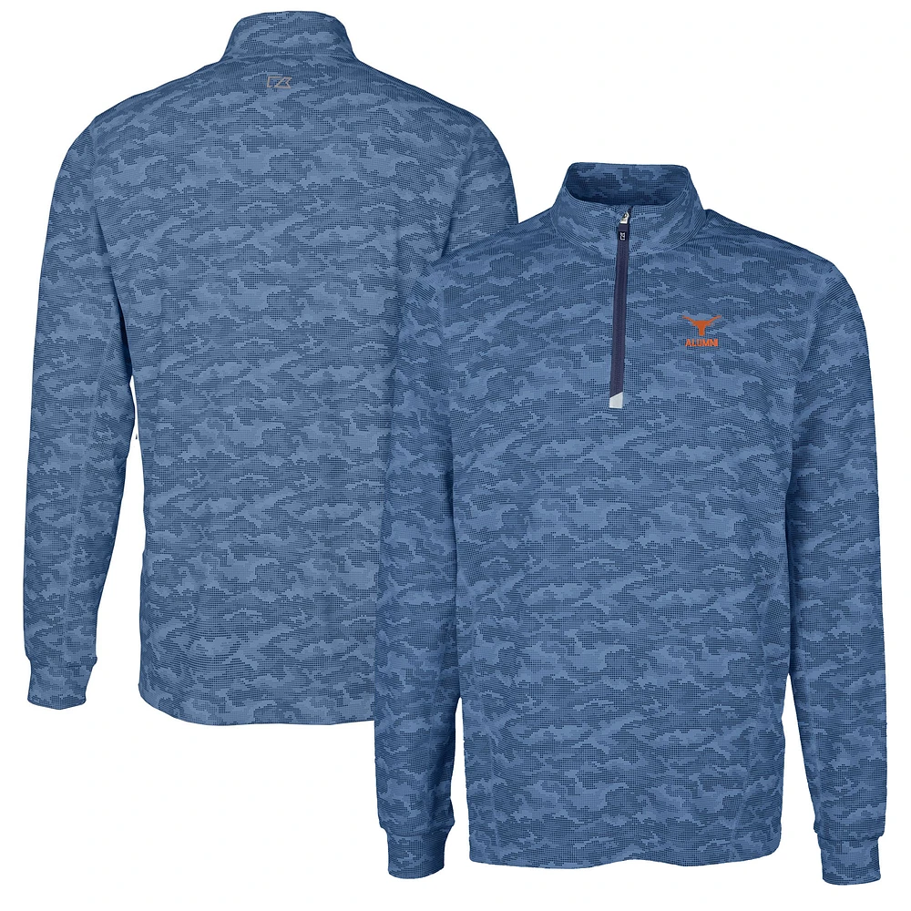 Men's Cutter & Buck Navy Texas Longhorns Alumni Logo Traverse Camo Print Stretch Quarter-Zip Pullover Top