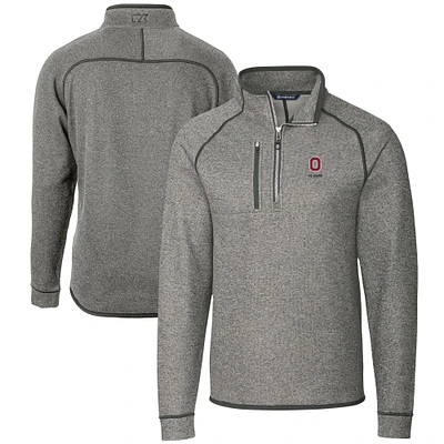 Men's Cutter & Buck  Heather Gray Ohio State Buckeyes Alumni Logo Mainsail Sweater-Knit Half-Zip Pullover Jacket