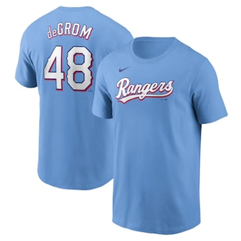 Men's Nike Jacob deGrom Light Blue Texas Rangers Fuse Name & Number T-Shirt