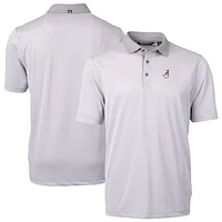 Men's Cutter & Buck  Gray Alabama Crimson Tide Alumni Logo Virtue Eco Pique Micro Stripe Recycled Polo
