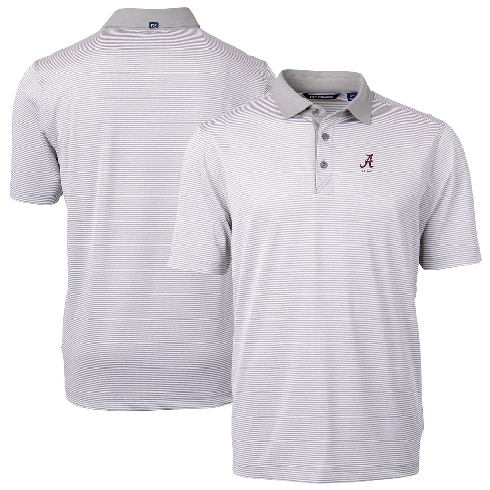 Men's Cutter & Buck Gray Alabama Crimson Tide Alumni Logo Virtue Eco Pique Micro Stripe Recycled Polo