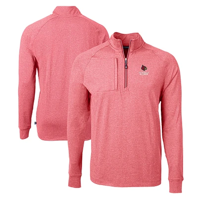 Men's Cutter & Buck  Heather Red Louisville Cardinals Alumni Logo Adapt Eco Knit Heathered Recycled Quarter-Zip Pullover Top
