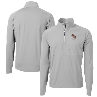 Men's Cutter & Buck  Gray Florida State Seminoles Alumni Logo Adapt Eco Knit Hybrid Recycled Quarter-Zip Pullover Top