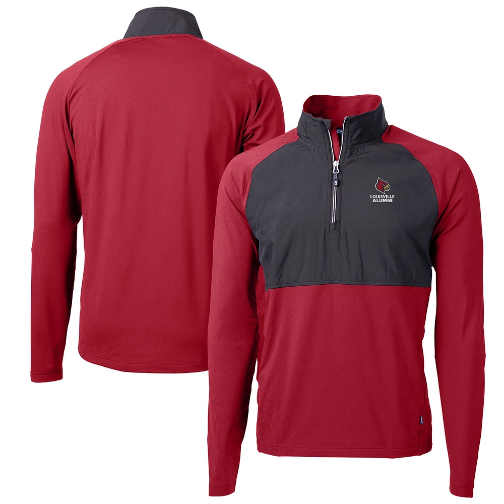 Men's Cutter & Buck Red Louisville Cardinals Alumni Logo Adapt Eco Knit Hybrid Recycled Quarter-Zip Pullover Top