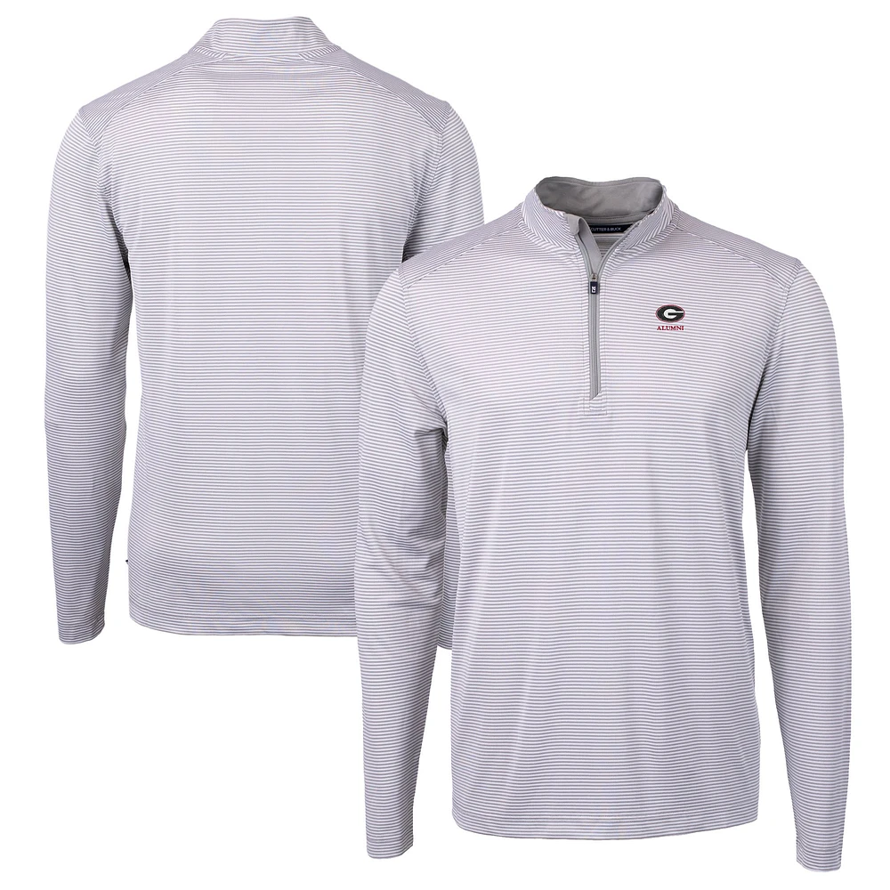Men's Cutter & Buck Gray Georgia Bulldogs Alumni Logo DryTec Virtue Eco Pique Micro Stripe Recycled Quarter-Zip Pullover Top
