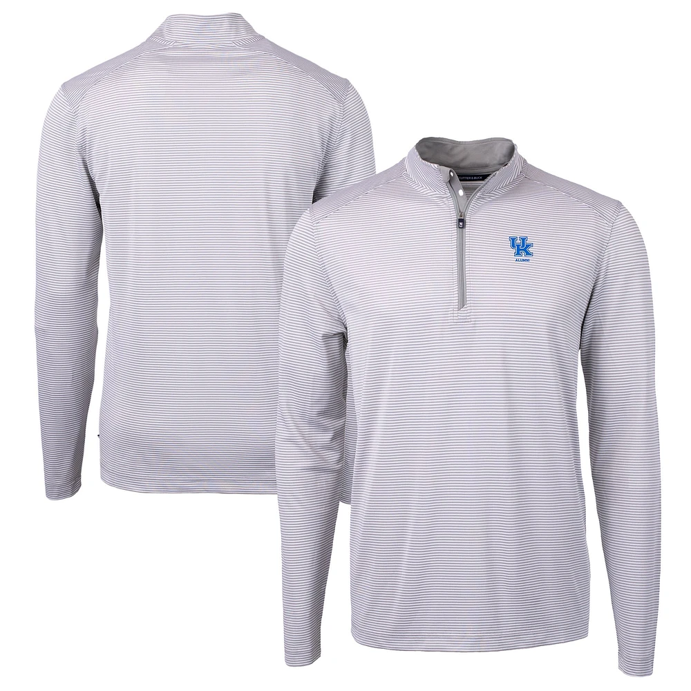 Men's Cutter & Buck Gray Kentucky Wildcats Alumni Logo DryTec Virtue Eco Pique Micro Stripe Recycled Quarter-Zip Pullover Top