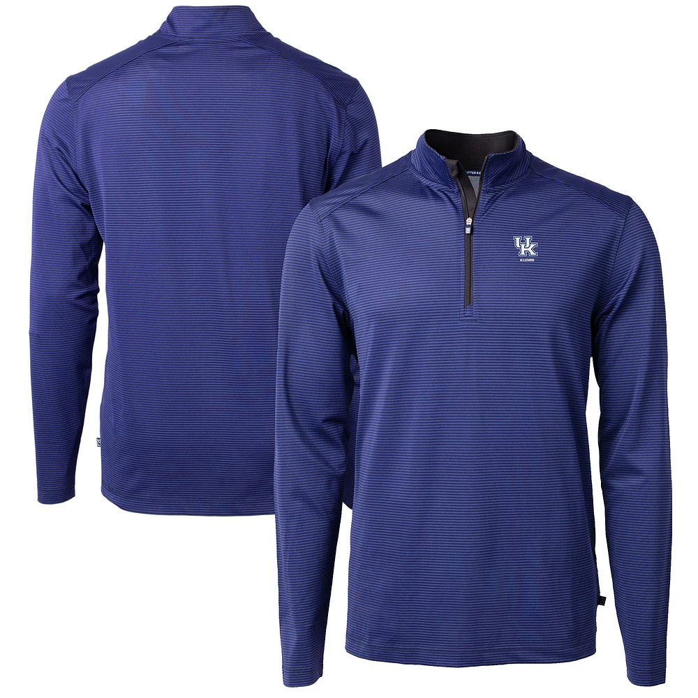 Men's Cutter & Buck Royal Kentucky Wildcats Alumni Logo DryTec Virtue Eco Pique Micro Stripe Recycled Quarter-Zip Pullover Top