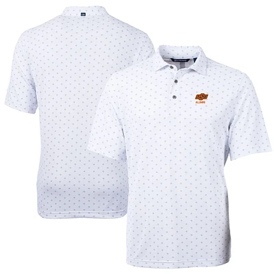Men's Cutter & Buck  White Oklahoma State Cowboys Alumni Logo Virtue Eco Pique Tile Print Recycled Polo