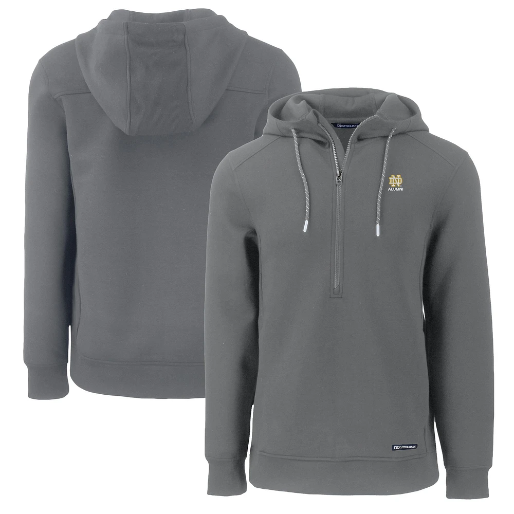Men's Cutter & Buck Gray Notre Dame Fighting Irish Alumni Logo Roam Eco Recycled Half-Zip Pullover Hoodie