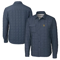 Men's Cutter & Buck  Anthracite West Virginia Mountaineers Alumni Logo Rainier PrimaLoft Eco Insulated Quilted Button-Up Shacket