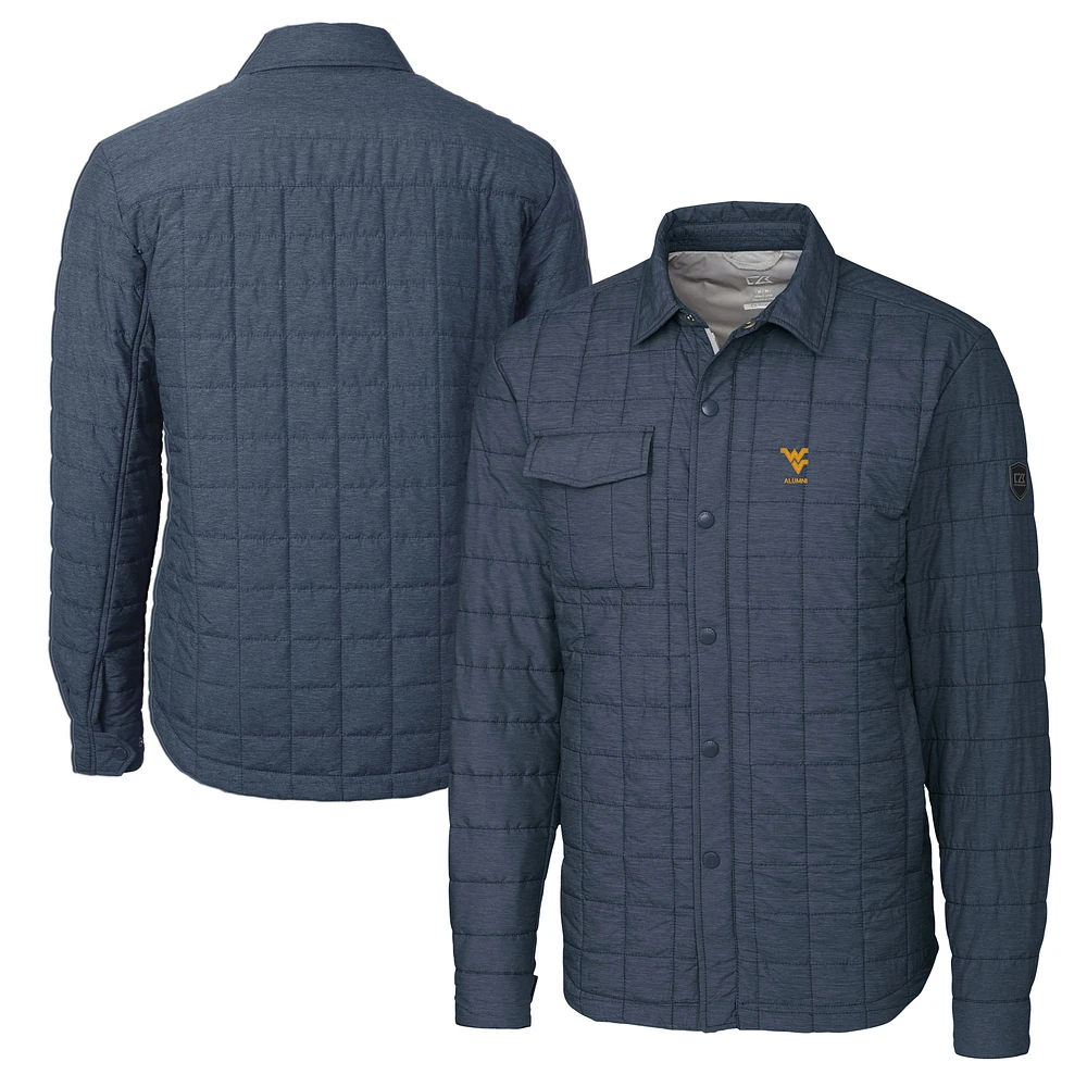 Men's Cutter & Buck Anthracite West Virginia Mountaineers Alumni Logo Rainier PrimaLoft Eco Insulated Quilted Button-Up Shacket