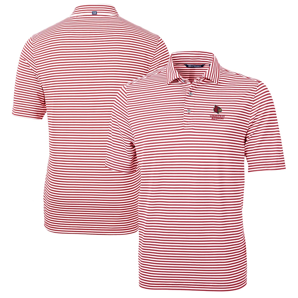 Men's Cutter & Buck Red Louisville Cardinals Alumni Logo Virtue Eco Pique Stripe Recycled Polo