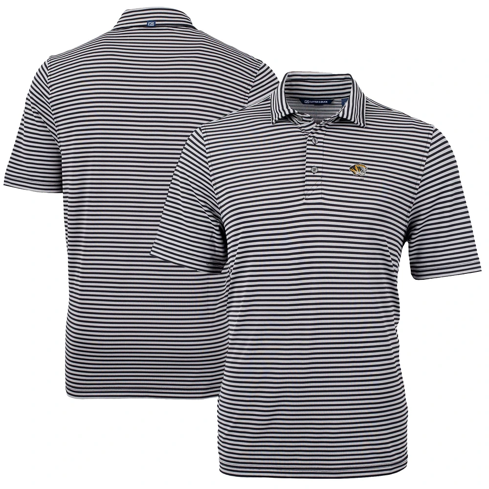 Men's Cutter & Buck Black Missouri Tigers Virtue Eco Pique Stripe Recycled Polo