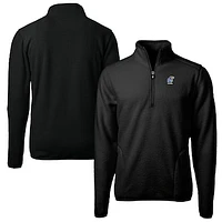 Men's Cutter & Buck  Black Kansas Jayhawks Alumni Logo Cascade Eco Sherpa Fleece Quarter-Zip Pullover Jacket