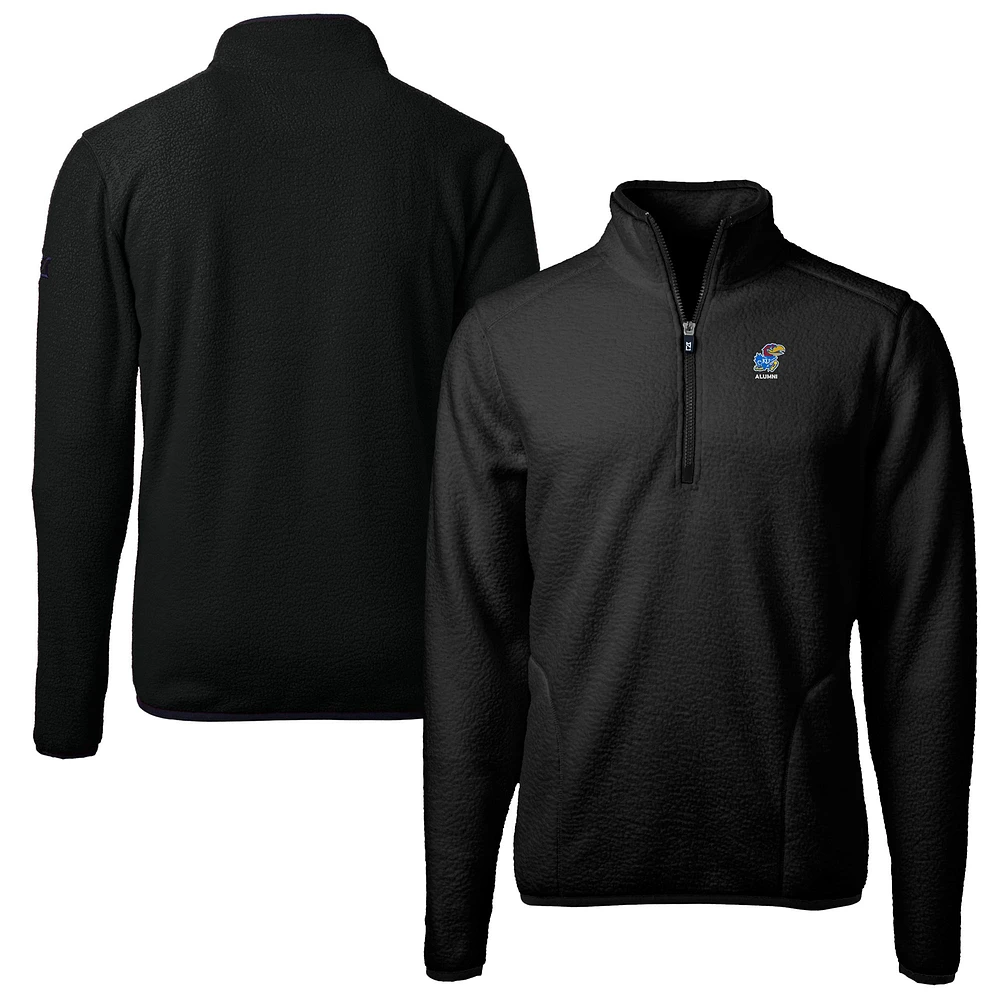 Men's Cutter & Buck Black Kansas Jayhawks Alumni Logo Cascade Eco Sherpa Fleece Quarter-Zip Pullover Jacket
