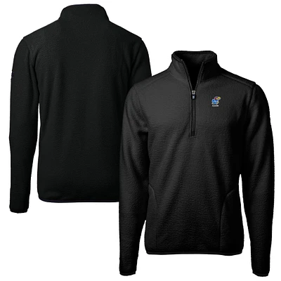 Men's Cutter & Buck  Black Kansas Jayhawks Alumni Logo Cascade Eco Sherpa Fleece Quarter-Zip Pullover Jacket