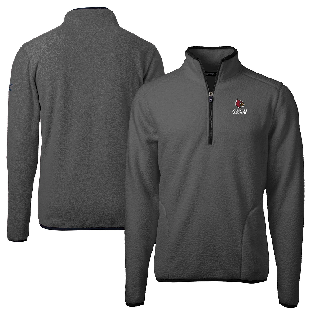 Men's Cutter & Buck Gray Louisville Cardinals Alumni Logo Cascade Eco Sherpa Fleece Quarter-Zip Pullover Jacket
