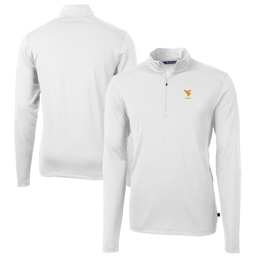Men's Cutter & Buck White West Virginia Mountaineers Alumni Logo Virtue Eco Pique Recycled Quarter-Zip Pullover Top