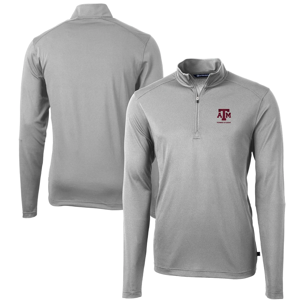 Men's Cutter & Buck Gray Texas A&M Aggies Alumni Logo Virtue Eco Pique Recycled Quarter-Zip Pullover Top