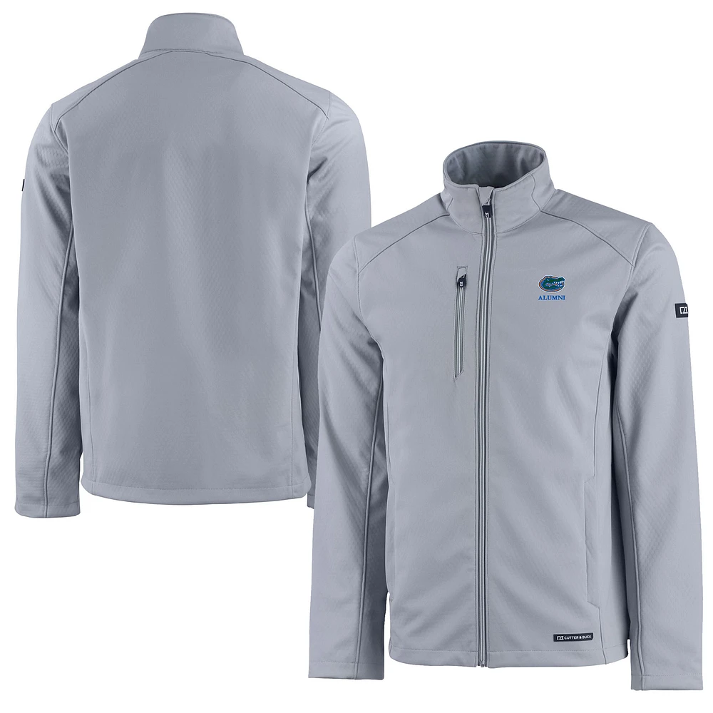 Men's Cutter & Buck Gray Florida Gators Alumni Logo Evoke Eco Softshell Recycled Full-Zip Jacket