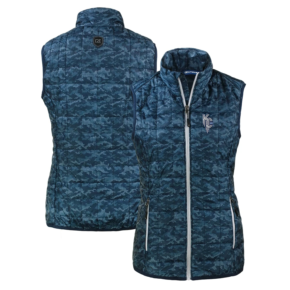 Women's Cutter & Buck Navy Kansas City Royals Connect Rainier PrimaLoft Eco Insulated Full-Zip Puffer Vest