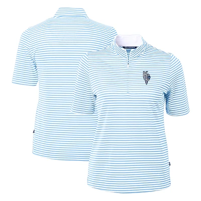 Women's Cutter & Buck  Light Blue Kansas City Royals Connect DryTec Virtue Eco Pique Stripe Recycled Quarter-Zip Pullover Top