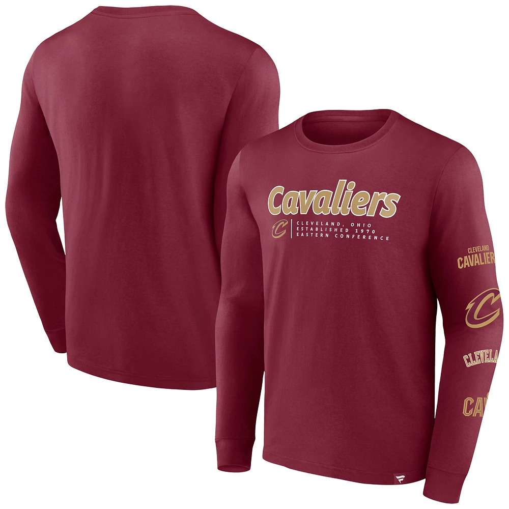 Men's Fanatics Wine Cleveland Cavaliers Baseline Long Sleeve T-Shirt