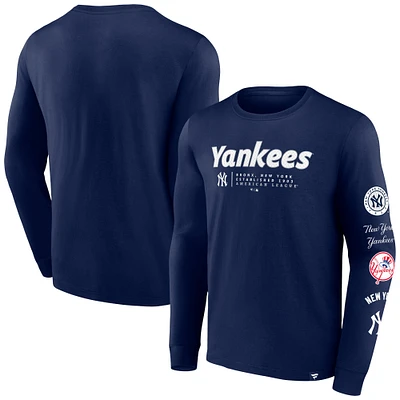 Men's Fanatics Navy New York Yankees Strike the Goal Long Sleeve T-Shirt