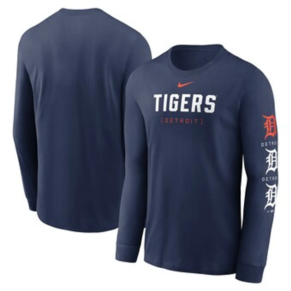 Men's Nike Navy Detroit Tigers Wordmark Logo Long Sleeve T-Shirt