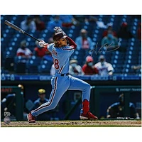 Alec Bohm Philadelphia Phillies Autographed 16" x 20" Swinging Bat Light Blue Jersey