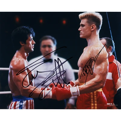 Sylvester Stallone & Dolph Lundgren Rocky IV Autographed 16" x 20" Rocky Touching Gloves with Drago Photograph