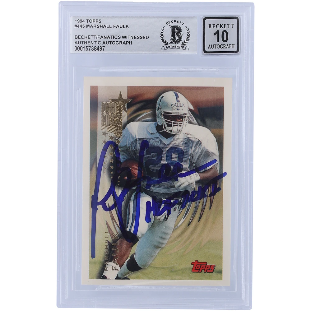 Marshall Faulk Indianapolis Colts Autographed 1994 Topps #445 Beckett Fanatics Witnessed Authenticated 10 Rookie Card with "HOF 20XI" Inscription